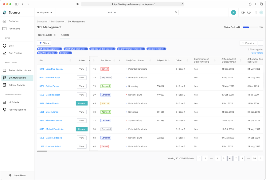 Filtering slot requests